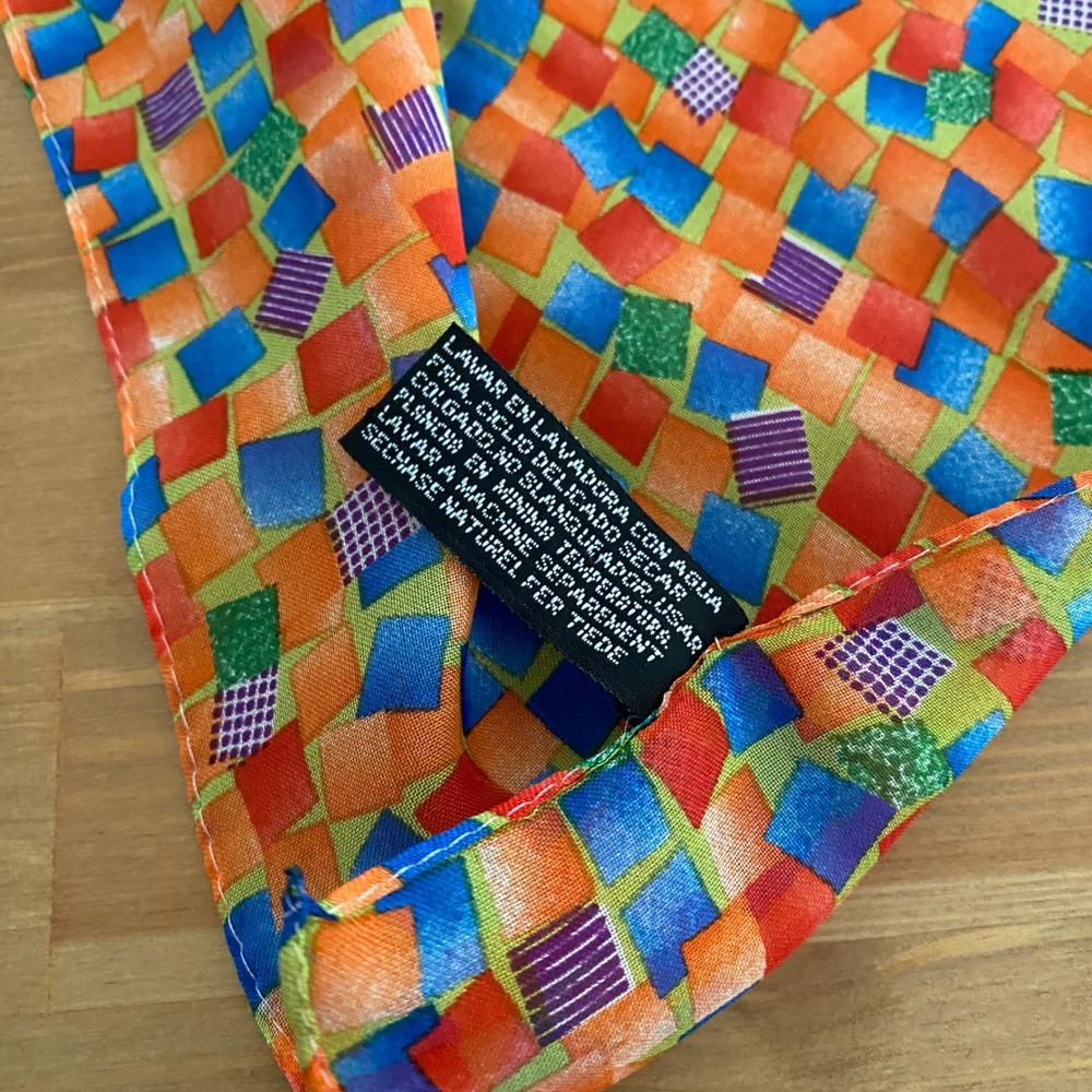 Vintage Geometric Mosaic Print Square Scarf Orange Blue Green Multicolored - Picture 7 of 10